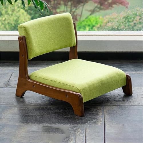 VZXATYOP Boden-Meditationsstuhl mit Rückenlehne, Tatami aus Massivholz, japanischer Bodenstuhl for Wohnzimmer Schlafzimmer Erkerfenster(Walnut-Green) von VZXATYOP