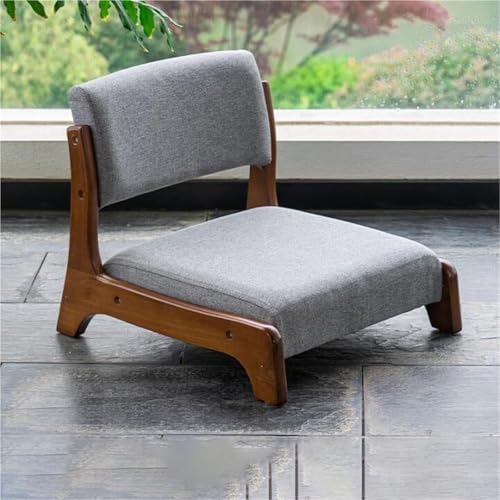 VZXATYOP Boden-Meditationsstuhl mit Rückenlehne, Tatami aus Massivholz, japanischer Bodenstuhl for Wohnzimmer Schlafzimmer Erkerfenster(Walnut-Grey) von VZXATYOP