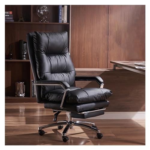VZXATYOP Bürostuhl aus echtem Leder, ergonomischer Drehsessel for das Home-Office for Erwachsene(Black) von VZXATYOP