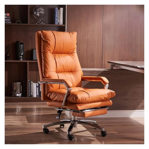 VZXATYOP Bürostuhl aus echtem Leder, ergonomischer Drehsessel for das Home-Office for Erwachsene(Orange) von VZXATYOP
