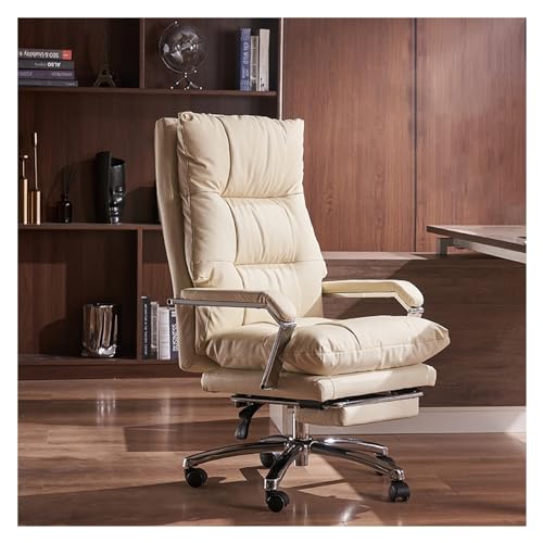 VZXATYOP Bürostuhl aus echtem Leder, ergonomischer Drehsessel for das Home-Office for Erwachsene(White) von VZXATYOP