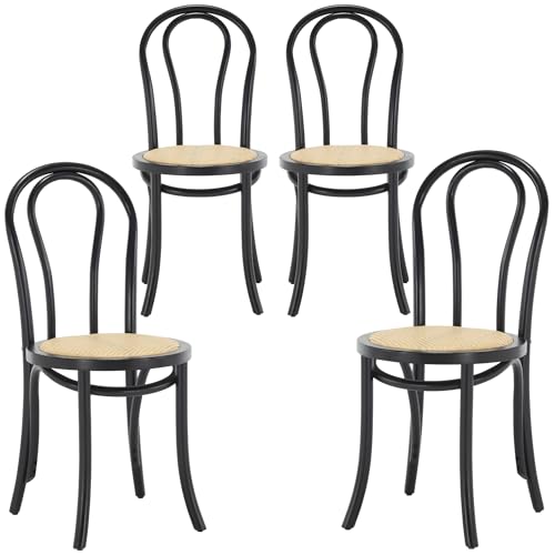 VZXATYOP Bugholz-Esszimmerstühle 2er-Set Handgefertigter Holzstuhl Rattan-Küchenstühle for Esszimmer Bistro Komplett Montiert(Black,4PCS) von VZXATYOP