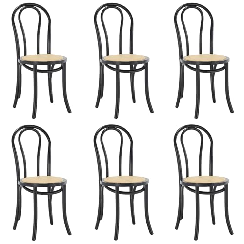 VZXATYOP Bugholz-Esszimmerstühle 2er-Set Handgefertigter Holzstuhl Rattan-Küchenstühle for Esszimmer Bistro Komplett Montiert(Black,6PCS) von VZXATYOP