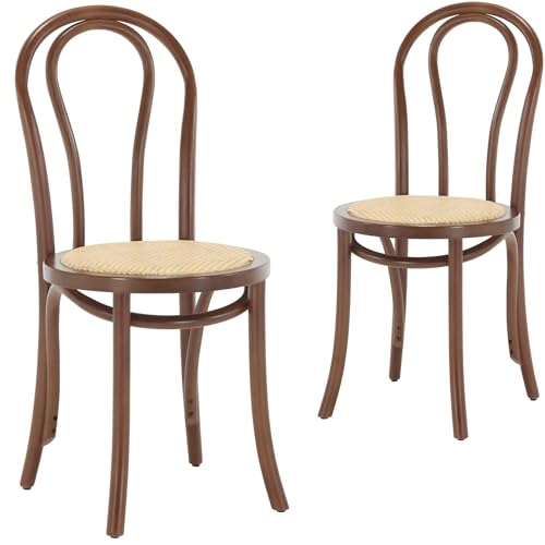 VZXATYOP Bugholz-Esszimmerstühle 2er-Set Handgefertigter Holzstuhl Rattan-Küchenstühle for Esszimmer Bistro Komplett Montiert(Brown,2PCS) von VZXATYOP