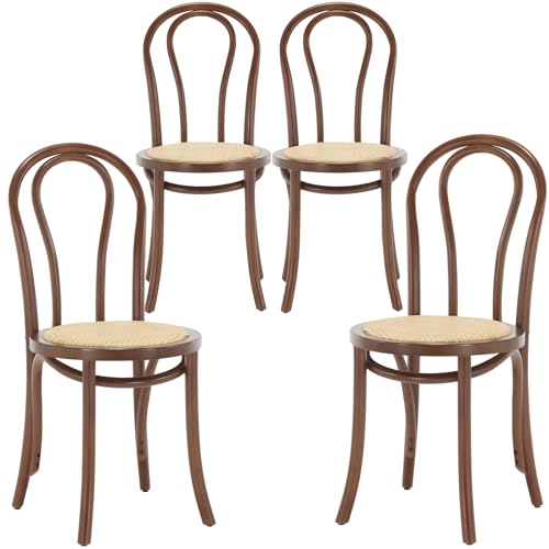 VZXATYOP Bugholz-Esszimmerstühle 2er-Set Handgefertigter Holzstuhl Rattan-Küchenstühle for Esszimmer Bistro Komplett Montiert(Brown,4PCS) von VZXATYOP