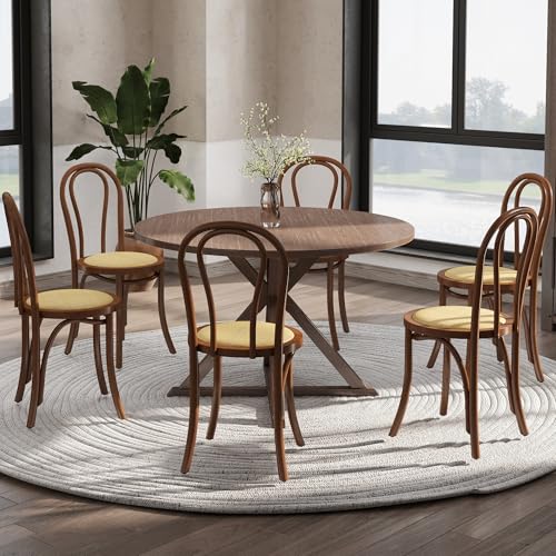 VZXATYOP Bugholz-Esszimmerstühle 2er-Set Handgefertigter Holzstuhl Rattan-Küchenstühle for Esszimmer Bistro Komplett Montiert(Brown,6PCS) von VZXATYOP