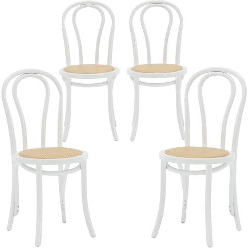 VZXATYOP Bugholz-Esszimmerstühle 2er-Set Handgefertigter Holzstuhl Rattan-Küchenstühle for Esszimmer Bistro Komplett Montiert(White,4PCS) von VZXATYOP