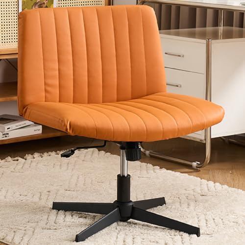 VZXATYOP Criss Cross-Stuhl mit Rädern Computerstuhl breiter Sitzfläche ergonomischer Bürostuhl ohne Armlehnen moderner höhenverstellbarer Schreibtisch-Kosmetikstuhl mittlerer Rückenlehne(Orange) von VZXATYOP
