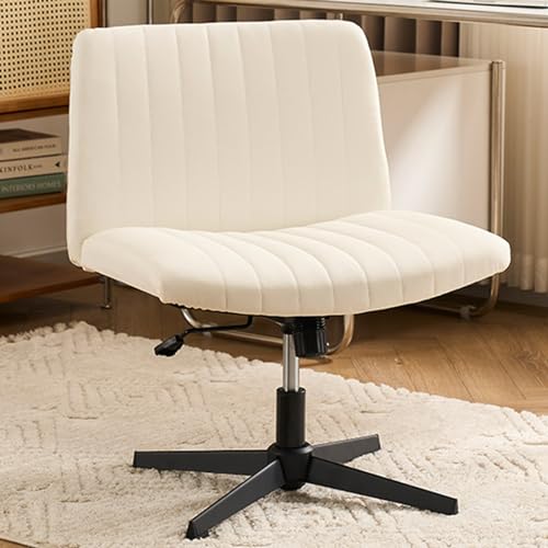 VZXATYOP Criss Cross-Stuhl mit Rädern Computerstuhl breiter Sitzfläche ergonomischer Bürostuhl ohne Armlehnen moderner höhenverstellbarer Schreibtisch-Kosmetikstuhl mittlerer Rückenlehne(White) von VZXATYOP
