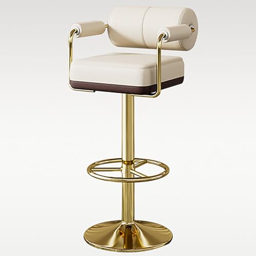 VZXATYOP Drehbare Barhocker mit höhenverstellbarer Rückenlehne und PU-Polsterung, Inselstühle mit Fußstütze for Cafés und Pubs(Beige+Gold) von VZXATYOP