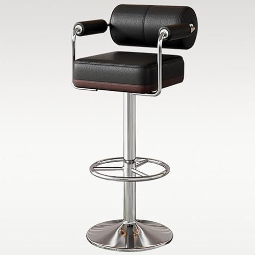 VZXATYOP Drehbare Barhocker mit höhenverstellbarer Rückenlehne und PU-Polsterung, Inselstühle mit Fußstütze for Cafés und Pubs(Black) von VZXATYOP