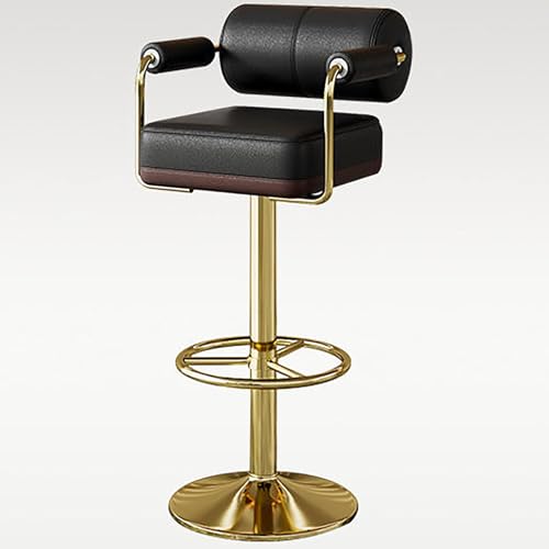 VZXATYOP Drehbare Barhocker mit höhenverstellbarer Rückenlehne und PU-Polsterung, Inselstühle mit Fußstütze for Cafés und Pubs(Black+Gold) von VZXATYOP