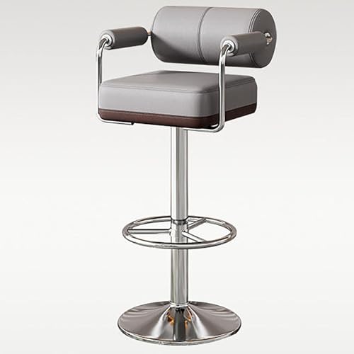 VZXATYOP Drehbare Barhocker mit höhenverstellbarer Rückenlehne und PU-Polsterung, Inselstühle mit Fußstütze for Cafés und Pubs(Gray) von VZXATYOP