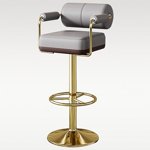 VZXATYOP Drehbare Barhocker mit höhenverstellbarer Rückenlehne und PU-Polsterung, Inselstühle mit Fußstütze for Cafés und Pubs(Gray+Gold) von VZXATYOP