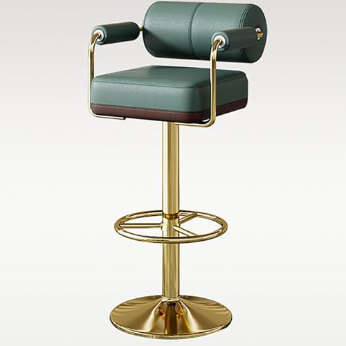VZXATYOP Drehbare Barhocker mit höhenverstellbarer Rückenlehne und PU-Polsterung, Inselstühle mit Fußstütze for Cafés und Pubs(Green+Gold) von VZXATYOP