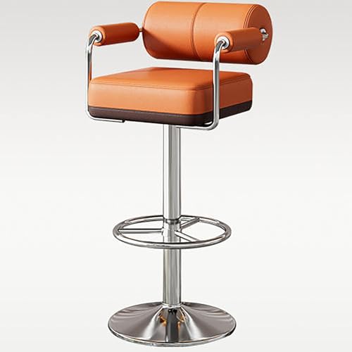 VZXATYOP Drehbare Barhocker mit höhenverstellbarer Rückenlehne und PU-Polsterung, Inselstühle mit Fußstütze for Cafés und Pubs(Orange) von VZXATYOP