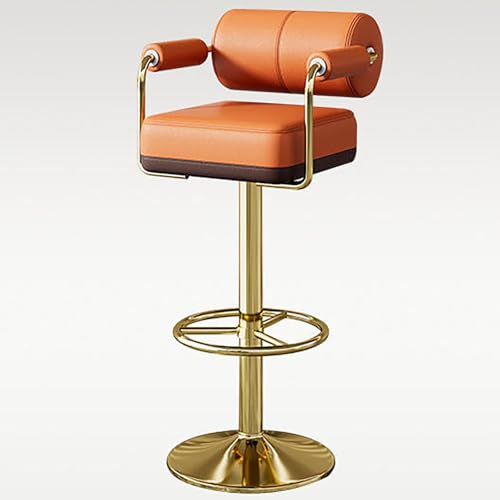 VZXATYOP Drehbare Barhocker mit höhenverstellbarer Rückenlehne und PU-Polsterung, Inselstühle mit Fußstütze for Cafés und Pubs(Orange+Gold) von VZXATYOP