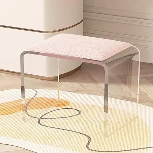 VZXATYOP Durchsichtiger Acrylhocker mit Kissen, moderner kreativer Fußstützenhocker mit Kissen Schminkhocker for das Wohnzimmer und Schminkzimmer(Pink,31x23x26.5CM) von VZXATYOP
