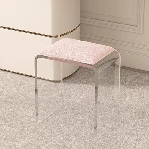 VZXATYOP Durchsichtiger Acrylhocker mit Kissen, moderner kreativer Fußstützenhocker mit Kissen Schminkhocker for das Wohnzimmer und Schminkzimmer(Pink,41x29x45CM) von VZXATYOP