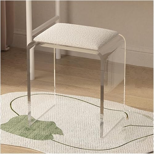 VZXATYOP Durchsichtiger Acrylhocker mit Kissen, moderner kreativer Fußstützenhocker mit Kissen Schminkhocker for das Wohnzimmer und Schminkzimmer(White,41x29x45CM) von VZXATYOP