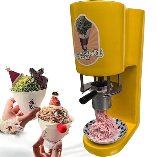 VZXATYOP Eiscreme- und Softeismaschine, 7,4–7,9 Gal/Std. kommerzielle Spaghetti-Eispresse, Gelato-Maschine mit 4 Formformen, Eiscreme-Nudelmaschine(Yellow) von VZXATYOP