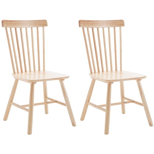 VZXATYOP Esszimmer-Seitenstuhl-Set, Bauernhaus-Küchenstühle aus natürlichem Holz Vintage-Esszimmerstühle mit hoher Rückenlehne for Restaurants(Natural,Set of 2) von VZXATYOP