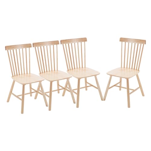 VZXATYOP Esszimmer-Seitenstuhl-Set, Bauernhaus-Küchenstühle aus natürlichem Holz Vintage-Esszimmerstühle mit hoher Rückenlehne for Restaurants(Natural,Set of 4) von VZXATYOP