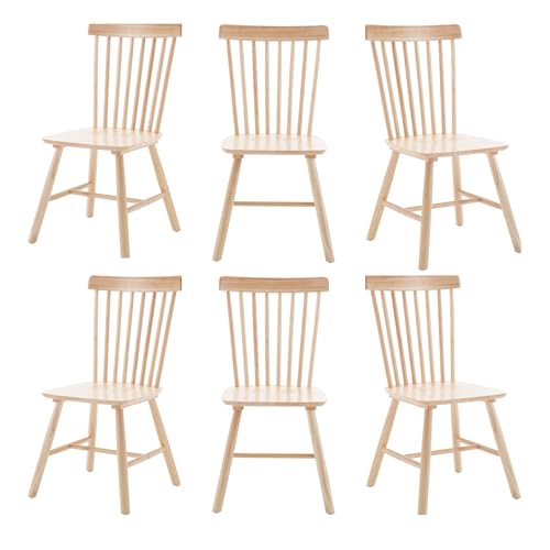 VZXATYOP Esszimmer-Seitenstuhl-Set, Bauernhaus-Küchenstühle aus natürlichem Holz Vintage-Esszimmerstühle mit hoher Rückenlehne for Restaurants(Natural,Set of 6) von VZXATYOP