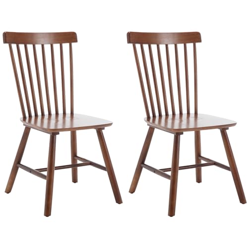 VZXATYOP Esszimmer-Seitenstuhl-Set, Bauernhaus-Küchenstühle aus natürlichem Holz Vintage-Esszimmerstühle mit hoher Rückenlehne for Restaurants(Walnut,Set of 2) von VZXATYOP