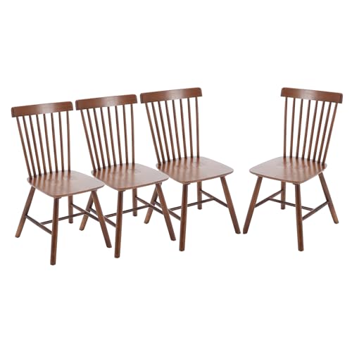 VZXATYOP Esszimmer-Seitenstuhl-Set, Bauernhaus-Küchenstühle aus natürlichem Holz Vintage-Esszimmerstühle mit hoher Rückenlehne for Restaurants(Walnut,Set of 4) von VZXATYOP