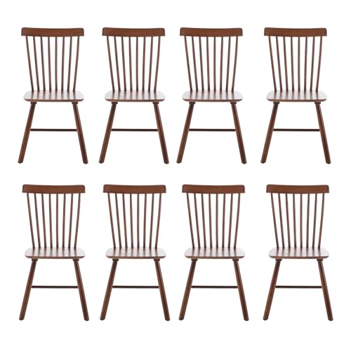 VZXATYOP Esszimmer-Seitenstuhl-Set, Bauernhaus-Küchenstühle aus natürlichem Holz Vintage-Esszimmerstühle mit hoher Rückenlehne for Restaurants(Walnut,Set of 8) von VZXATYOP