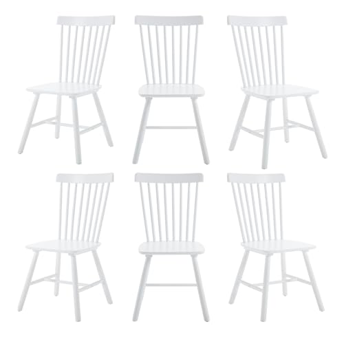 VZXATYOP Esszimmer-Seitenstuhl-Set, Bauernhaus-Küchenstühle aus natürlichem Holz Vintage-Esszimmerstühle mit hoher Rückenlehne for Restaurants(White,Set of 6) von VZXATYOP