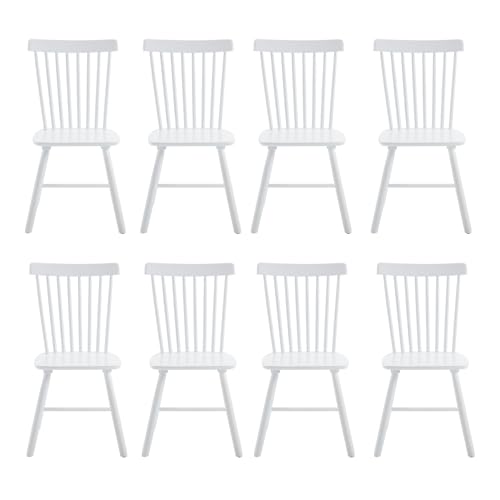 VZXATYOP Esszimmer-Seitenstuhl-Set, Bauernhaus-Küchenstühle aus natürlichem Holz Vintage-Esszimmerstühle mit hoher Rückenlehne for Restaurants(White,Set of 8) von VZXATYOP