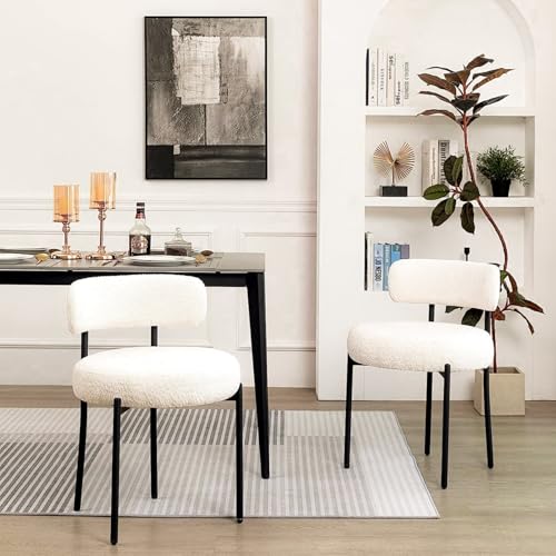 VZXATYOP Esszimmerstühle 4er-Set gepolsterter Esszimmerstuhl im Mid-Century-Modern-Stil mit schwarzen Metallbeinen und gebogener Rückenlehne Küchenstühle for Wohnzimmer(Beige,2) von VZXATYOP