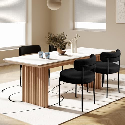 VZXATYOP Esszimmerstühle 4er-Set gepolsterter Esszimmerstuhl im Mid-Century-Modern-Stil mit schwarzen Metallbeinen und gebogener Rückenlehne Küchenstühle for Wohnzimmer(Black,2) von VZXATYOP