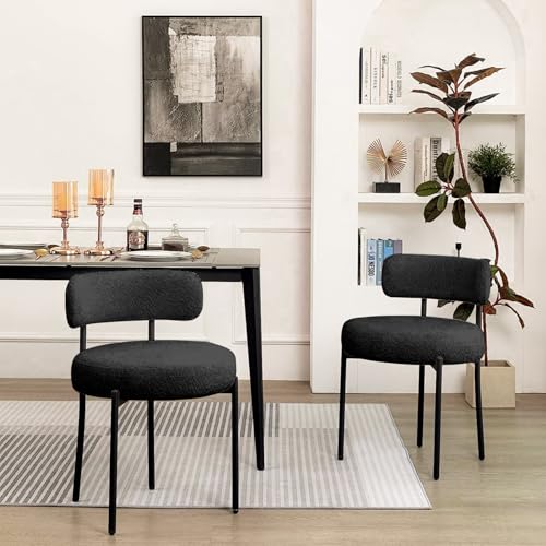 VZXATYOP Esszimmerstühle 4er-Set gepolsterter Esszimmerstuhl im Mid-Century-Modern-Stil mit schwarzen Metallbeinen und gebogener Rückenlehne Küchenstühle for Wohnzimmer(Black,4) von VZXATYOP