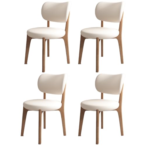 VZXATYOP Esszimmerstühle aus Massivholz, 4er-Set, Mid-Century Modern, gepolsterte Küchenstühle mit geschwungener Rückenlehne und Holzrahmen for Wohnzimmer(Light Walnut+White) von VZXATYOP