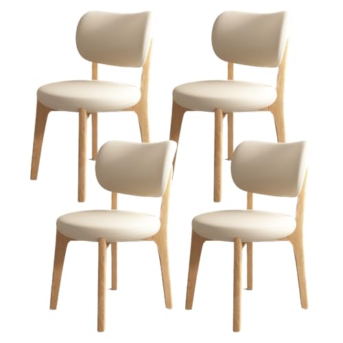VZXATYOP Esszimmerstühle aus Massivholz, 4er-Set, Mid-Century Modern, gepolsterte Küchenstühle mit geschwungener Rückenlehne und Holzrahmen for Wohnzimmer(Natural Wood+Light Khaki) von VZXATYOP