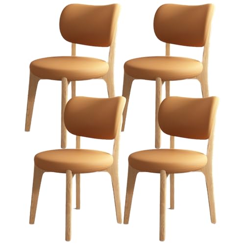 VZXATYOP Esszimmerstühle aus Massivholz, 4er-Set, Mid-Century Modern, gepolsterte Küchenstühle mit geschwungener Rückenlehne und Holzrahmen for Wohnzimmer(Natural Wood+orange) von VZXATYOP