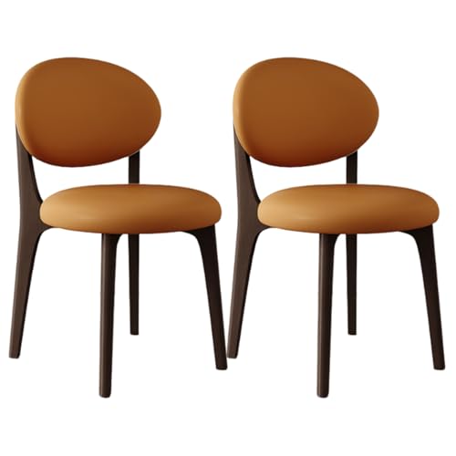 VZXATYOP Esszimmerstühle aus Massivholz im Bauernhaus-Stil 2er-Set gepolsterte Küchen-Seitenstühle im Mid-Century-Stil mit geschwungener Rückenlehne for Wohnzimmer Restaurant(Dark Walnut+orange) von VZXATYOP