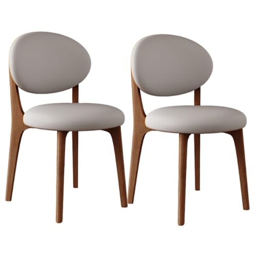 VZXATYOP Esszimmerstühle aus Massivholz im Bauernhaus-Stil 2er-Set gepolsterte Küchen-Seitenstühle im Mid-Century-Stil mit geschwungener Rückenlehne for Wohnzimmer Restaurant(Light Walnut+Light Gray) von VZXATYOP