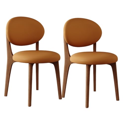 VZXATYOP Esszimmerstühle aus Massivholz im Bauernhaus-Stil 2er-Set gepolsterte Küchen-Seitenstühle im Mid-Century-Stil mit geschwungener Rückenlehne for Wohnzimmer Restaurant(Light Walnut+orange) von VZXATYOP