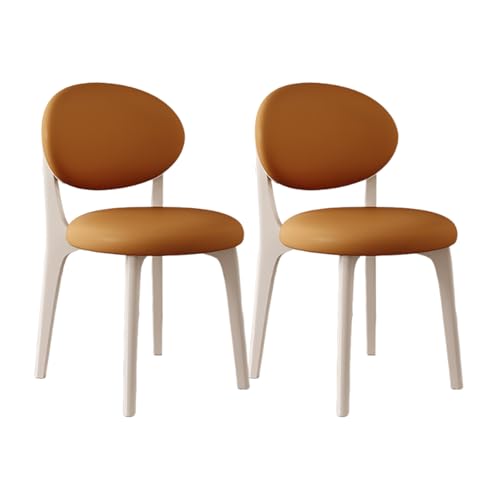 VZXATYOP Esszimmerstühle aus Massivholz im Bauernhaus-Stil 2er-Set gepolsterte Küchen-Seitenstühle im Mid-Century-Stil mit geschwungener Rückenlehne for Wohnzimmer Restaurant(White+orange) von VZXATYOP