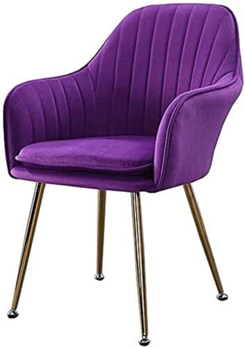 VZXATYOP Esszimmerstuhl Aus Samt Moderne Möbel Sofastuhl Metallbeine Rückenlehne Sessel Weiches Kissen Kaffeestuhl(Purple,Gold Legs) von VZXATYOP