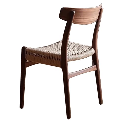VZXATYOP Esszimmerstuhl Seilgeflecht mittlere Rückenlehne armloser Esszimmer-Beistellstuhl Retro-Küchenstuhl Wabi-Sabi-Stil mit Beinen Massivholz for Wohnzimmer Restaurant Hause(Walnut) von VZXATYOP