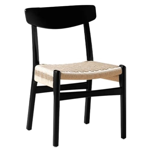 VZXATYOP Esszimmerstuhl aus Seilgeflecht,mittlere Rückenlehne armloser Esszimmer-Beistellstuhl Retro-Küchenstuhl Wabi-Sabi-Stil mit Beinen Massivholz for Wohnzimmer Restaurant Hause(Black) von VZXATYOP