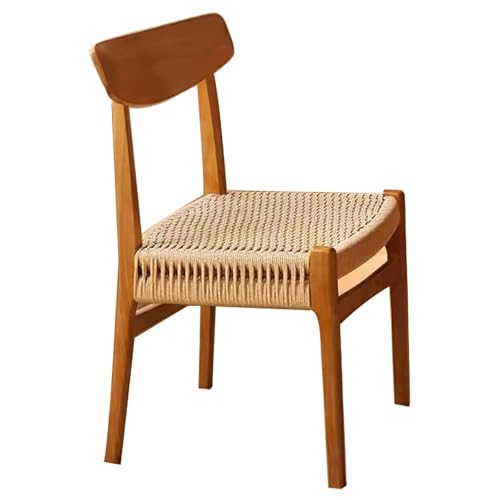 VZXATYOP Esszimmerstuhl aus Seilgeflecht,mittlere Rückenlehne armloser Esszimmer-Beistellstuhl Retro-Küchenstuhl Wabi-Sabi-Stil mit Beinen Massivholz for Wohnzimmer Restaurant Hause(Cherry) von VZXATYOP