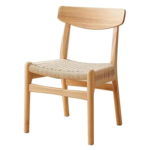 VZXATYOP Esszimmerstuhl aus Seilgeflecht,mittlere Rückenlehne armloser Esszimmer-Beistellstuhl Retro-Küchenstuhl Wabi-Sabi-Stil mit Beinen Massivholz for Wohnzimmer Restaurant Hause(Wood) von VZXATYOP
