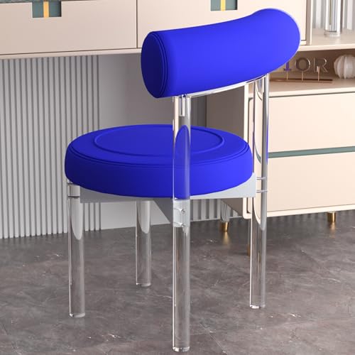 VZXATYOP Esszimmerstuhl mit durchsichtiger Rückenlehne Acryl moderner minimalistischer Schminkstuhl armloser transparenter Komforthocker aus Kristallglas for Schlafzimmer Esszimmer Büro(Blue) von VZXATYOP