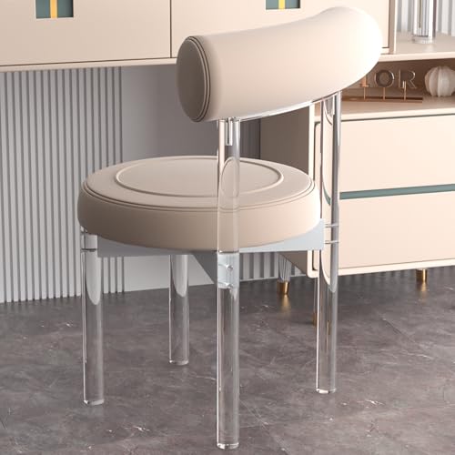 VZXATYOP Esszimmerstuhl mit durchsichtiger Rückenlehne Acryl moderner minimalistischer Schminkstuhl armloser transparenter Komforthocker aus Kristallglas for Schlafzimmer Esszimmer Büro(Khaki) von VZXATYOP